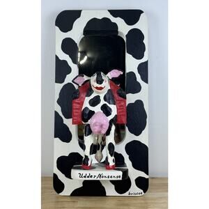 Vintage Ken Briscoe Folk Art Wood Hand Carved Mirror Cow Udder Nonsense RARE 18”